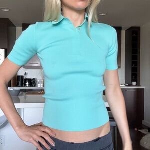Alexander Wang Turquoise Short Sleeve Polo Top